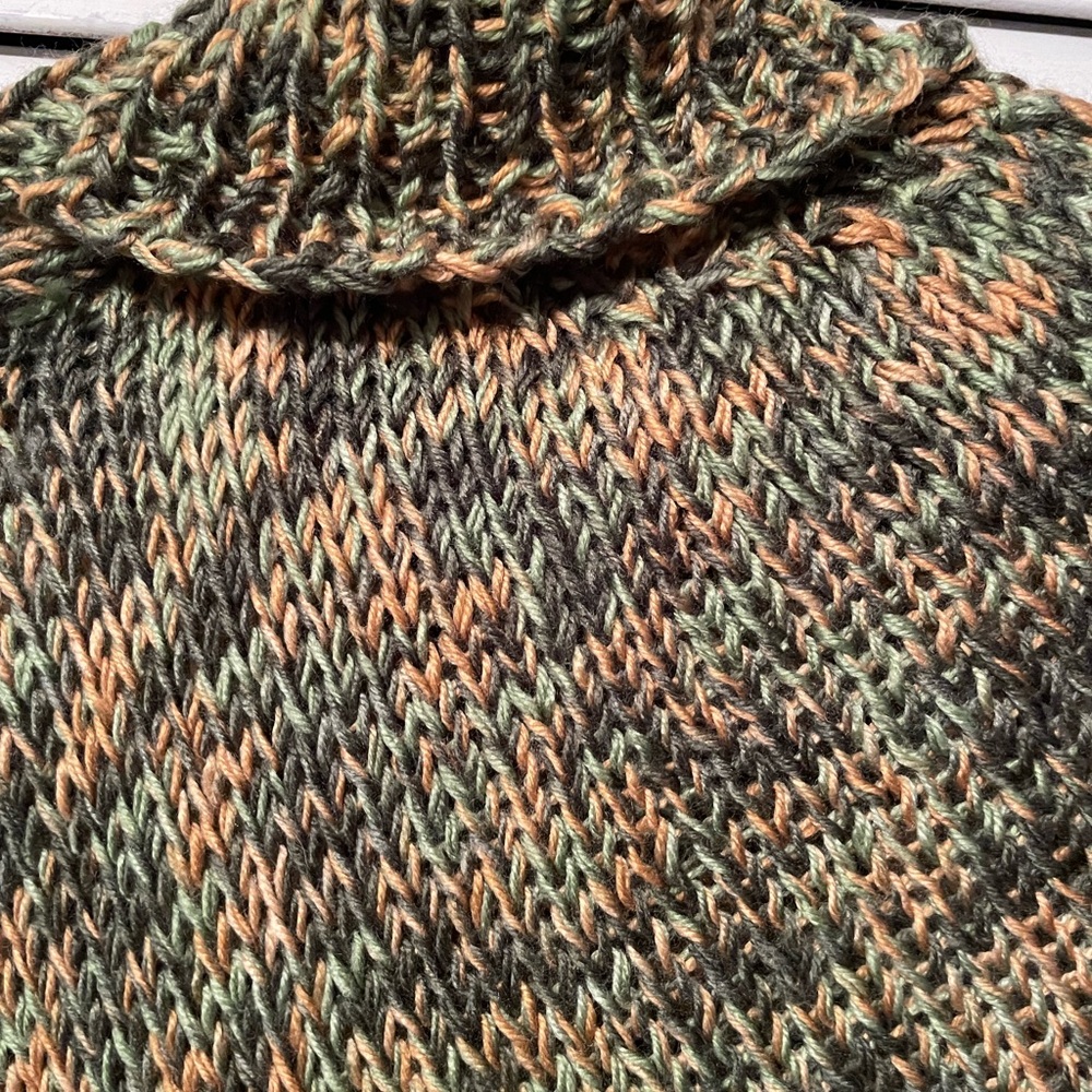 Gold/Green knitted poncho. One size fits most